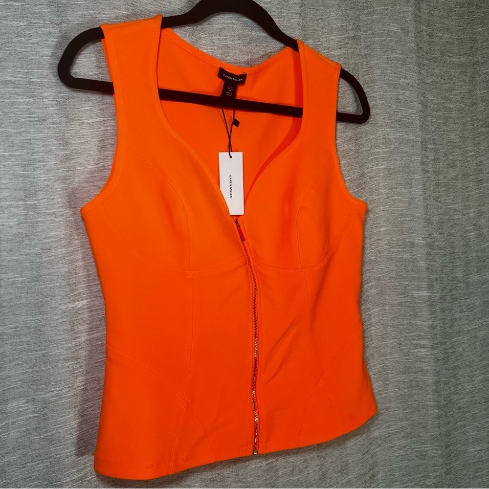 Karen Millen Neon Orange Figure Form Bodice Zip-Front Sleeveless Tank Top 8 - Picture 2 of 14